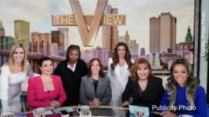 SARA HAINES, ANA NAVARRO, WHOOPI GOLDBERG, VICE PRESIDENT KAMALA HARRIS, ALYSSA FARAH GRIFFIN, JOY BEHAR, SUNNY HOSTIN THE VIEW – Vice President of the United States and Democratic presidential candidate, Kamala Harris, will appear in-studio on “The View” TUESDAY, OCT. 8 (11:00 a.m.-12:00 p.m. EDT), in her first live interview and first talk show appearance since becoming the Democratic presidential nominee. Vice President Harris joins Whoopi Goldberg, Joy Behar, Sara Haines, Sunny Hostin, Alyssa Farah Griffin and Ana Navarro in the Emmy® Award-winning talk show’s new NYC studio to discuss her candidacy, the state of the 2024 campaign, and the Biden/Harris administration’s accomplishments. (ABC/Al Drago) SARA HAINES, ANA NAVARRO, WHOOPI GOLDBERG, VICE PRESIDENT KAMALA HARRIS, ALYSSA FARAH GRIFFIN, JOY BEHAR, SUNNY HOSTIN