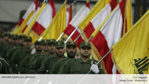 Hezbollah fighters at a ceremony