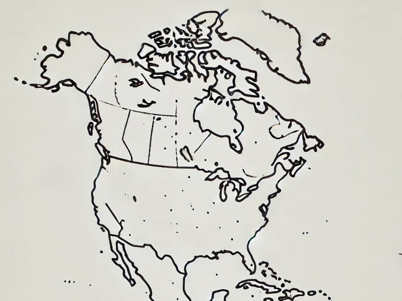 A simple outline map of North America showing the continental shape with clean, minimalistic lines against a plain white background. No additional details like names, borders, or topography are included.