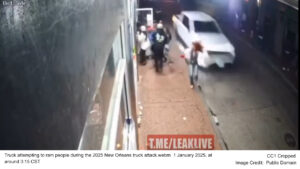 Truck attempting to ram people during the 2025 New Orleans truck attack.webm 1 January 2025, at